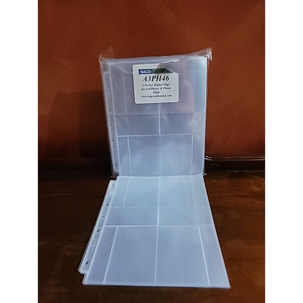 A3PH46 3 Pocket Binder Page For 4x6 Photos And Prints 50 Pk +15
